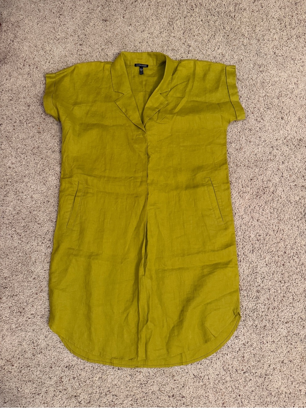Eileen Fisher Olive-Green Short Sleeve Linen Tunic